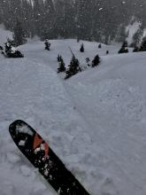 Heavy snowfall and mini sluff and roller balls