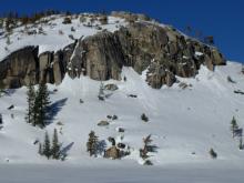 Small roller balls on a S aspect above Echo Lake near a cliff band.