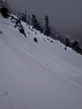 Small windslab along ridge line