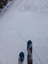 Long shooting crack in near treeline area. About 300' down from ridge. 