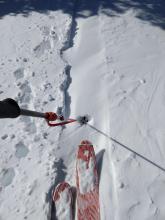 Our skin track refilled quickly with wind loading.