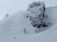 Small loose dry sluffing in steeper terrain.