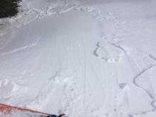 Very small (1-2'') wind slabs that were reactive in some wind loaded NW-N-NE aspects.