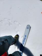 The refrozen crust was thick, frozen, and supportable on a sunny south facing slope at noon.