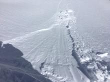 Minor cracking in wind loaded terrain.  Wind transported snow was limited to near ridgelines and did not extend downslope very far.