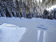 Looking down at the debris. 