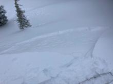 Another small wind slab failure on a wind-loaded test slope.