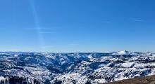 Looking south at the north faces around Mokelumne Peak (on the right) and a slice of Bear Valley. 