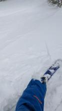 Small skier triggered cracking in wind drifted snow.