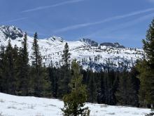 Wind slab near tree line Lake Tahoe backcountry