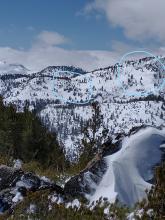 Natural rollerballs below cliffs looking west into Desolation Wilderness.