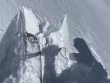 Soft wind slab on small terrain feature, stubborn with no propagation.