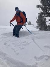 Soft wind slab on wind loaded feature above 9000'.