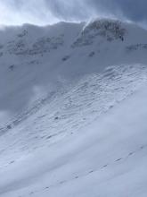 Old cornice fall off the NE side of Elephant's Back