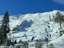 Wet loose on the way up echo summit above gun tower.