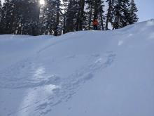 Successful intentional trigger of a wind slab avalanche on a small test slope.