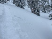 Skinning was producing cracks in storm snow