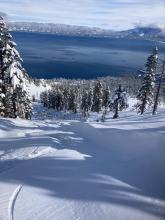 Walls carved out from wet snow avalanche mostly covered by additional storm snow.