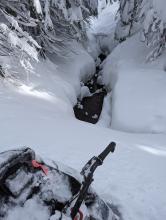 Prior to Dec 30th, this drainage was bridged by snow and rideable. Now it's 12ft down to open water.