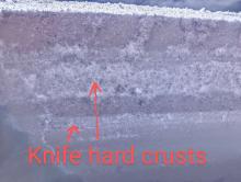 Zero to 1" foot, ski, and track penetration due to knife hard crusts