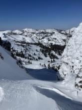 Looking north from near summit of Castle Peak at toe of D3 r4 wind slab. 