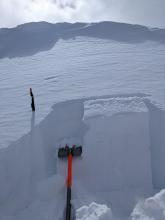 ECTN on a wind-loaded test slope with buried graupel and surface hoar.