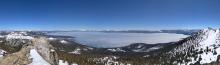 Clouds over the lake indicating colder air below the clouds and warmer air above the clouds. This inversion remained low and the cold air did not extend much above the lake level. 